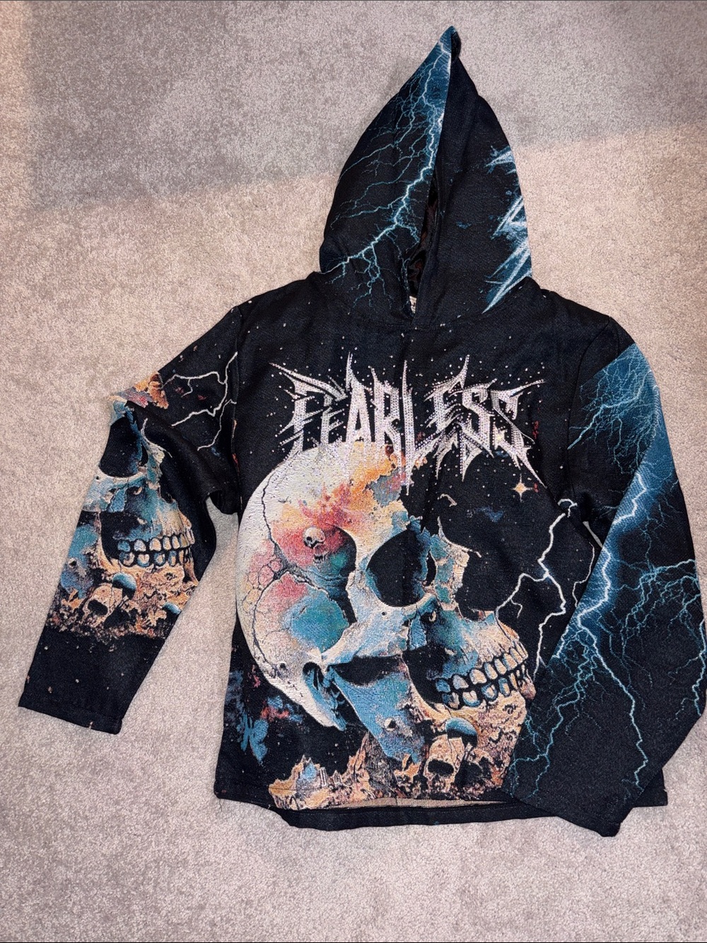 Black Lightning Skull Graphic Hoodie - Men Sweater